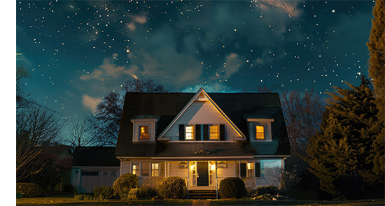 maison éclairée de nuit